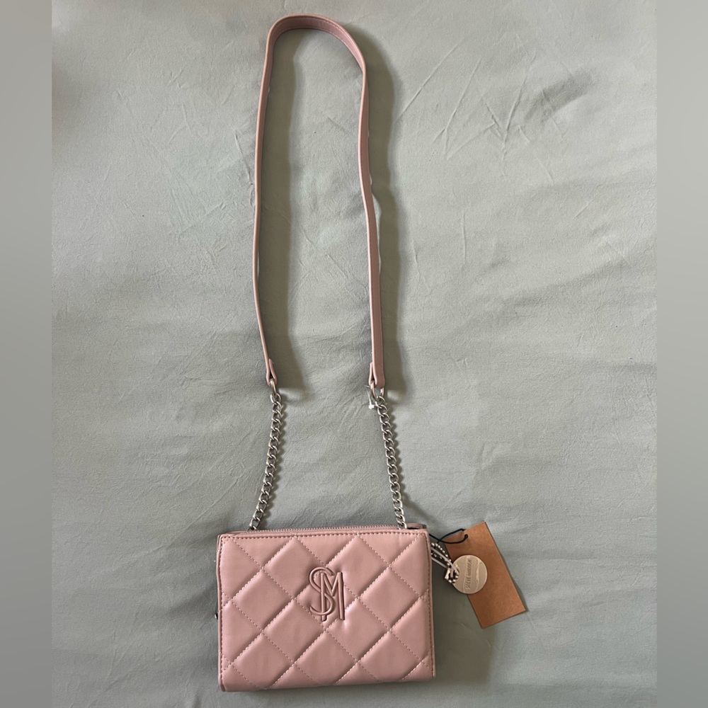 Steve Madden Pink Quilted Crossbody Bag with Chain Strap